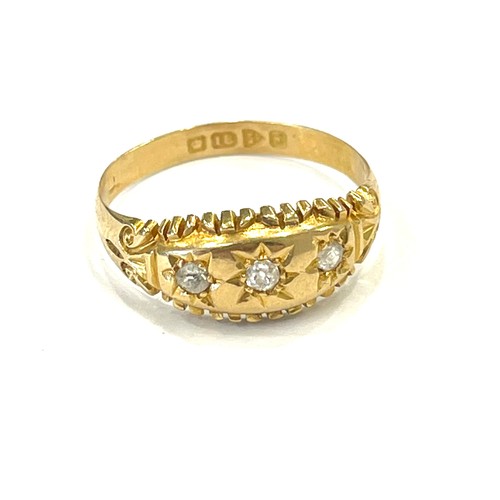 106 - 18ct gold diamond gypsy ring, ring size approx q, weight approx 3g, Good overall condition, no stone... 