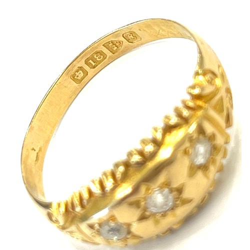 106 - 18ct gold diamond gypsy ring, ring size approx q, weight approx 3g, Good overall condition, no stone... 