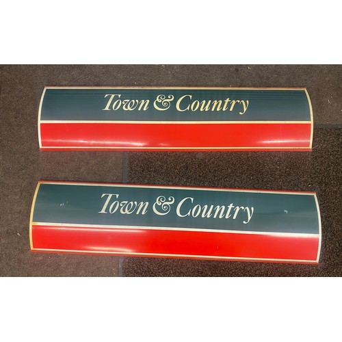 321 - Two town and country plastic signs measures approx 39 inches length
