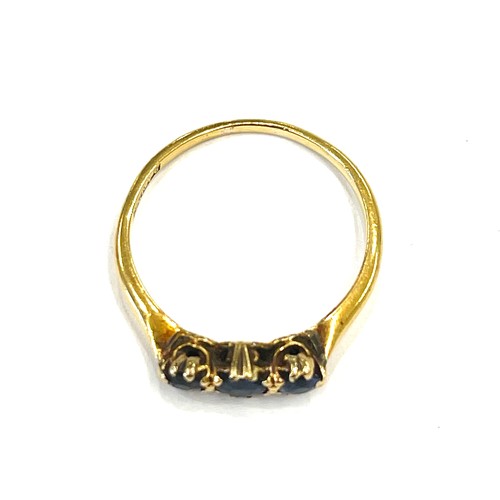 107 - 18ct Gold and Sapphire Trilogy ring, total weight 2.4grams, ring size approx P