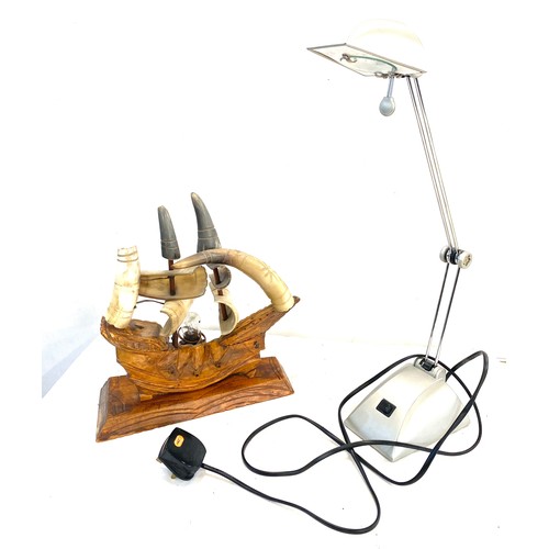 18 - Anglepoise desk lamp and a carved ship desk lamp
