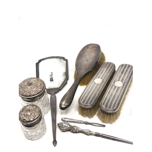 36 - selection of silver items inc enamel brush ,brushes etc