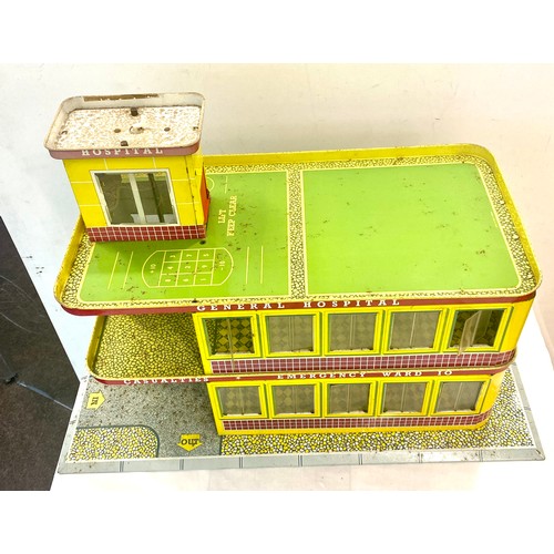 134 - Vintage Mettoy children's general hospital tin building / garage, approximate measurements: Height 1... 