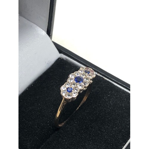 347 - 9ct gold vintage sapphire & clear stone ring (1.7g)