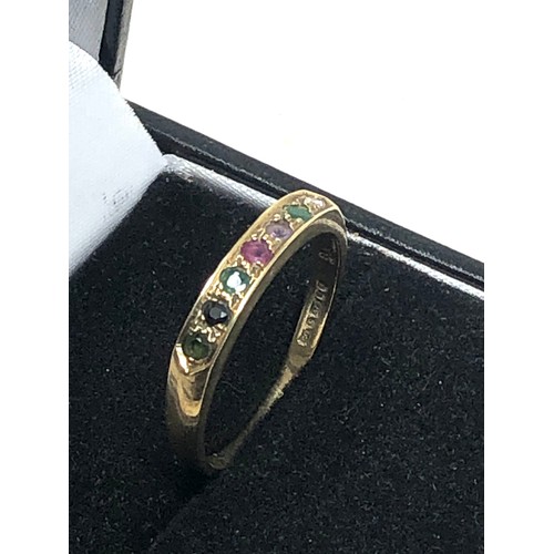 293 - 9ct gold  diamond, emerald, amethyst, ruby, sapphire & tourmaline ring (1.9g)