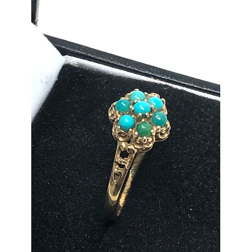 243 - 9ct gold turquoise flower ring (2g)