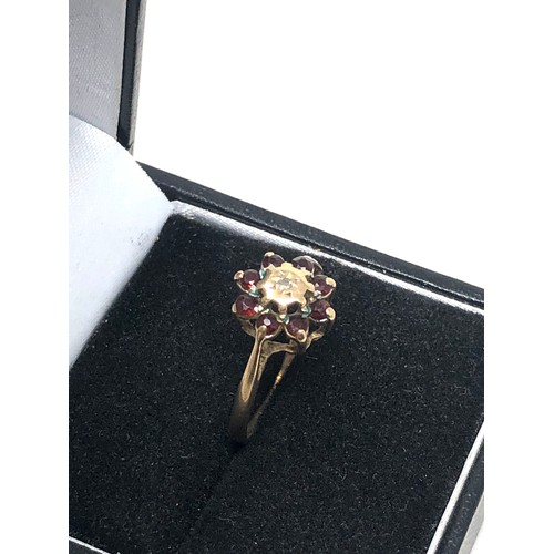 262 - 9ct gold diamond & garnet halo ring (1.8g)