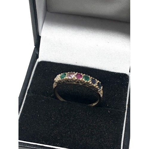 180 - 9ct gold ring with diamond, emerald, amethyst, ruby, sapphire & tourmaline (1.8g)