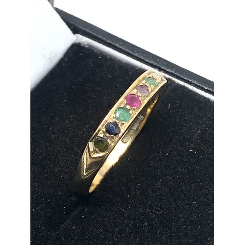 135 - 9ct gold ring with diamond, emerald, amethyst, ruby, sapphire & tourmaline (2g)