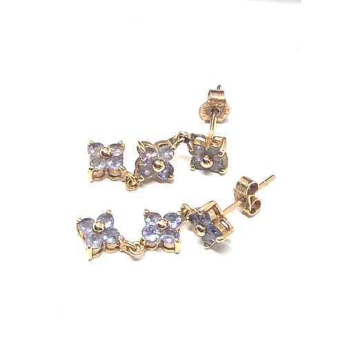 173 - 9ct gold tanzanite floral drop earrings (2.4g)