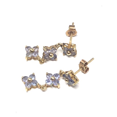 173 - 9ct gold tanzanite floral drop earrings (2.4g)