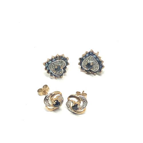 224 - 2 x 9ct gold sapphire & diamond stud earrings (2.6g)