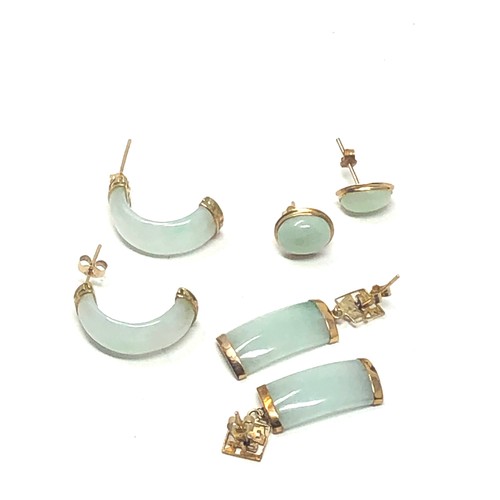 360 - 3 x 9ct gold jade earrings inc. half-hoop, drop & stud (8.3g)