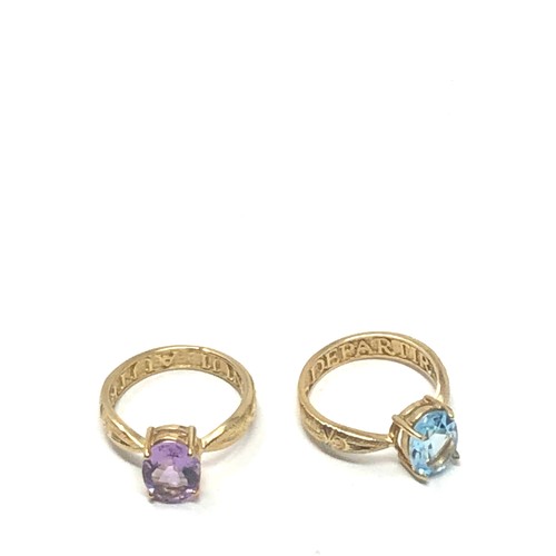 364 - 2 x 9ct gold stone set rings inc. amethyst & topaz (5.5g)