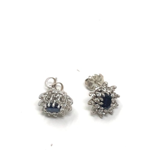 141 - 14ct white gold diamond & sapphire cluster studs (3g)