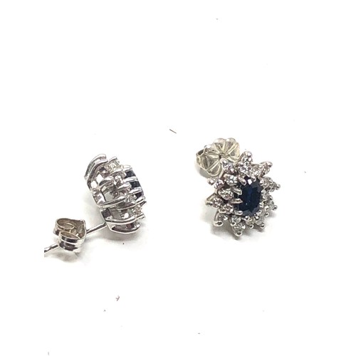 141 - 14ct white gold diamond & sapphire cluster studs (3g)