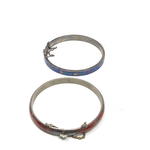 398 - 2 X Vintage Sterling Silver Enamel Bangles (29g)