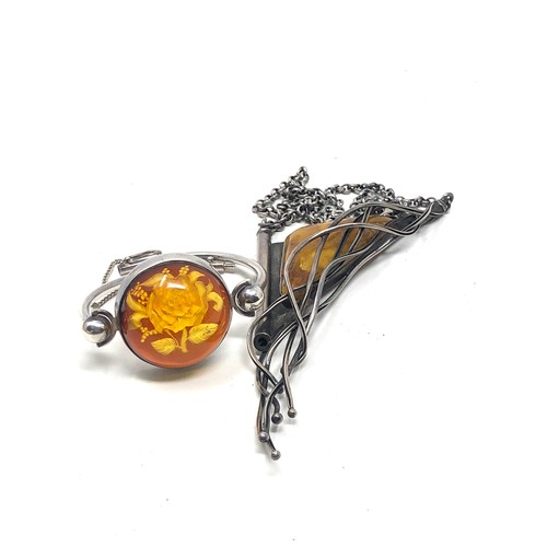 416 - 2 X Sterling Silver Amber Jewellery (62g)