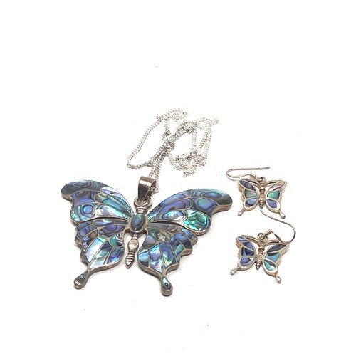 395 - 2 X Sterling Silver Abalone Shell Butterfly Jewellery Set (30g)