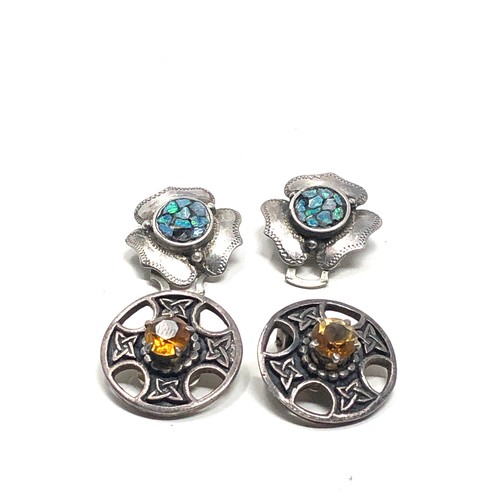 419 - 2 X Vintage Sterling Silver Clip Ons With Opal & Citrine (13g)