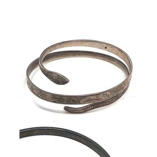 390 - 2 X Antique Sterling Silver Bangles Including Snake Bangle (46g)