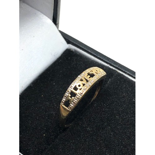 68 - 9ct gold diamond i love you  ring weight 1.2g