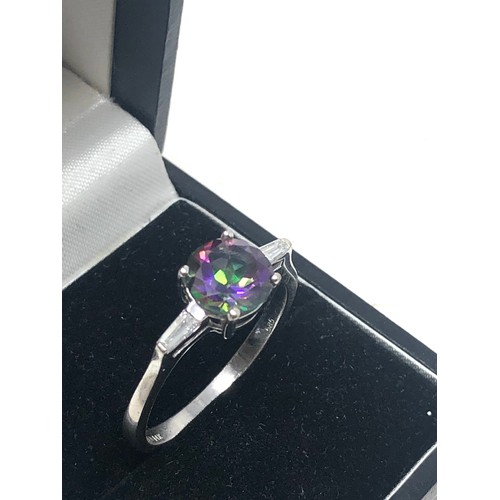 110 - Fine 14ct white gold mystic topaz & diamond ring 3.9g weight