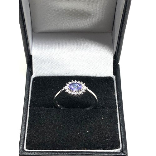 117 - 9ct white gold amethyst  & diamond ring weight 2.8g 0.33ct diamonds