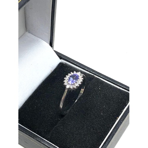 117 - 9ct white gold amethyst  & diamond ring weight 2.8g 0.33ct diamonds