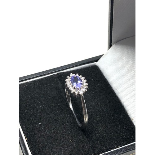 117 - 9ct white gold amethyst  & diamond ring weight 2.8g 0.33ct diamonds