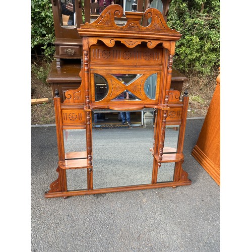 320 - Mahogany Over mantel mirror measures approx height 49 inches by 43 inches width