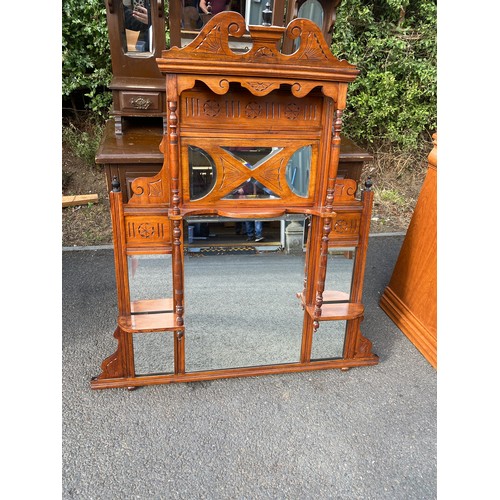 320 - Mahogany Over mantel mirror measures approx height 49 inches by 43 inches width