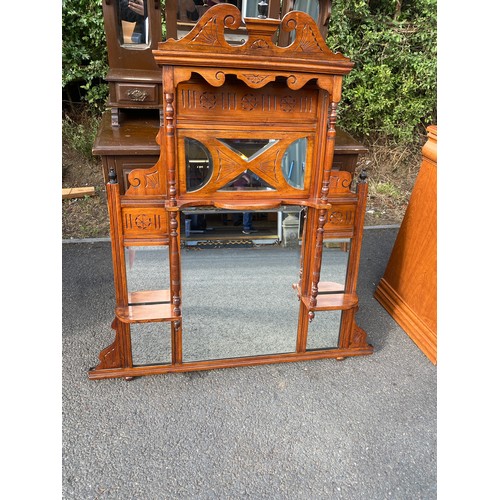 320 - Mahogany Over mantel mirror measures approx height 49 inches by 43 inches width
