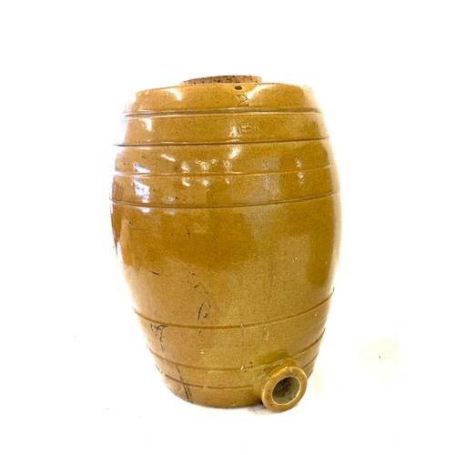 319 - Earthernware barrel and bread pot, approximate measurements of largest : 13.5 inches