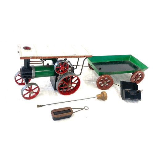 100 - Mamod steam tractor in original box, box is damaged together with trailor