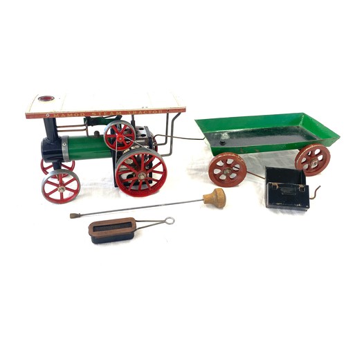 100 - Mamod steam tractor in original box, box is damaged together with trailor