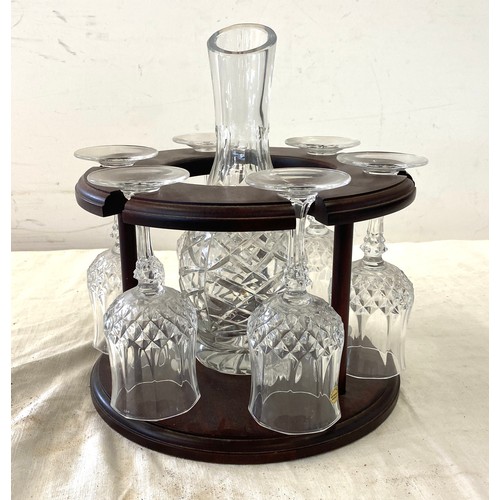 154 - Cristal D'arques cuts glass decanter and  glass set on a wooden display