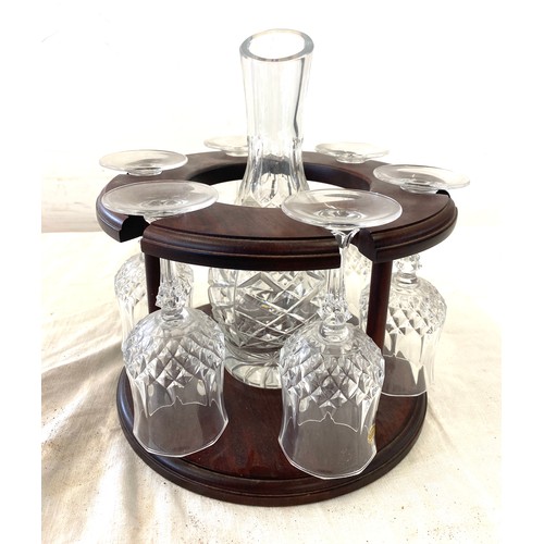 154 - Cristal D'arques cuts glass decanter and  glass set on a wooden display