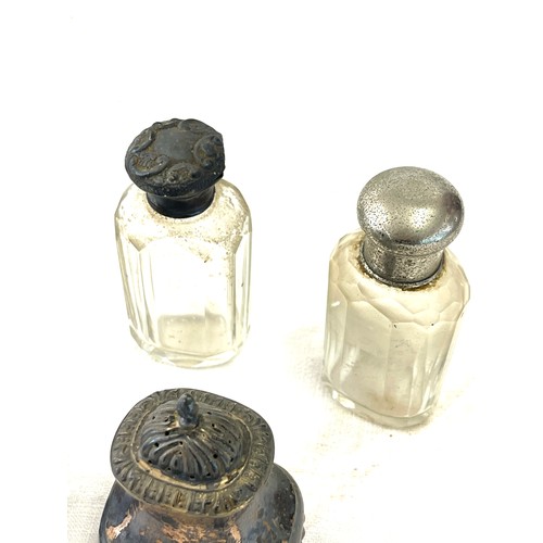 558 - Hallmarked silver lidded pot, Silver salt and a silver lidded perfume bottle