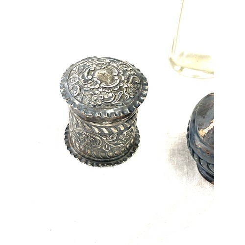 558 - Hallmarked silver lidded pot, Silver salt and a silver lidded perfume bottle