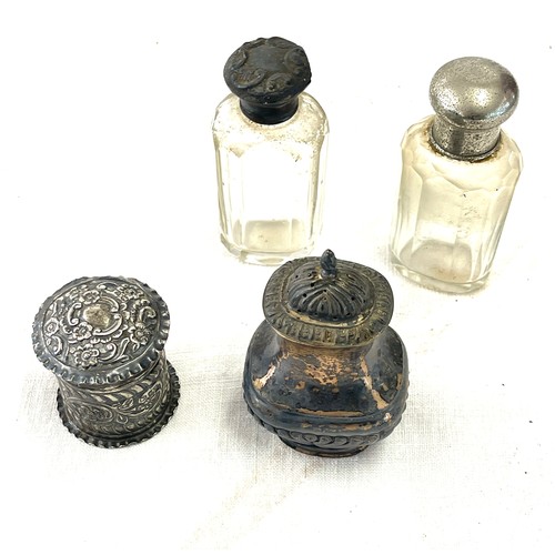 558 - Hallmarked silver lidded pot, Silver salt and a silver lidded perfume bottle