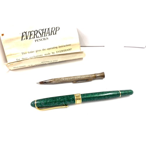 605 - Vintage Eversharp silver pencil with paperwork and a Pierce Fanles fountain pen