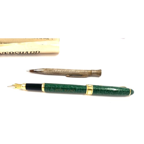 605 - Vintage Eversharp silver pencil with paperwork and a Pierce Fanles fountain pen