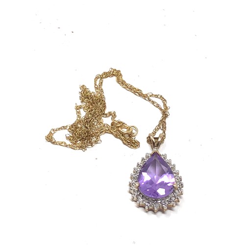 58 - 9ct gold amethyst & diamond pendant necklace weight 3g