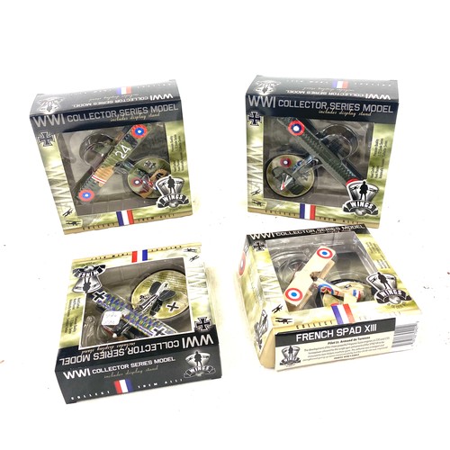 91 - 4 Boxed WW1 die cast aircraft models includes French Spad XIII, American D.H.4 etc