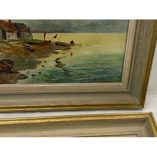 73A - Pair of oils on board signed G.Thurstoney- Depicting harbour scenes