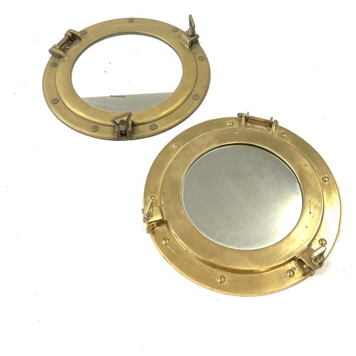 65 - 2 vintage brass ship porthole mirrors, approximate diameter 11.5 inches