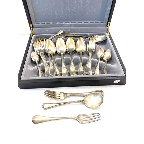 46 - Selection of silver plated forks, knives, spoons etc with wooden case