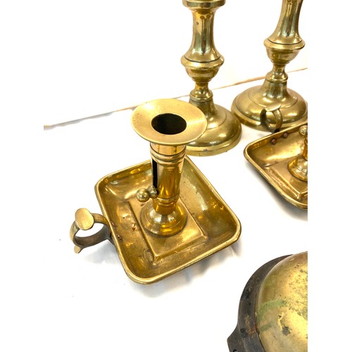 52 - Selection of brassware to include two brass candlesticks etc