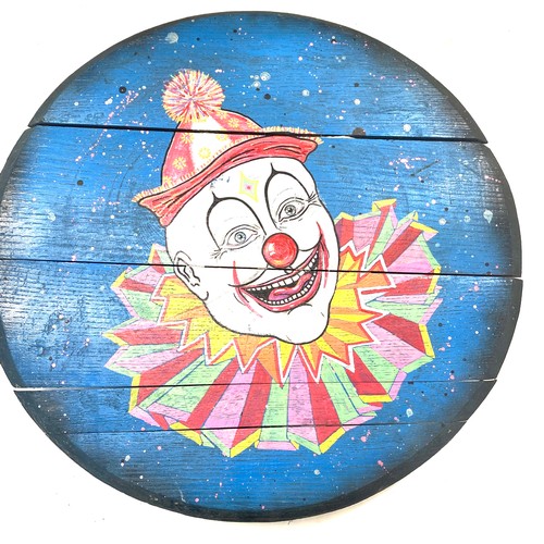 22 - Wooden circular clown painted barrel top, approximate diameter: 20.5 inches